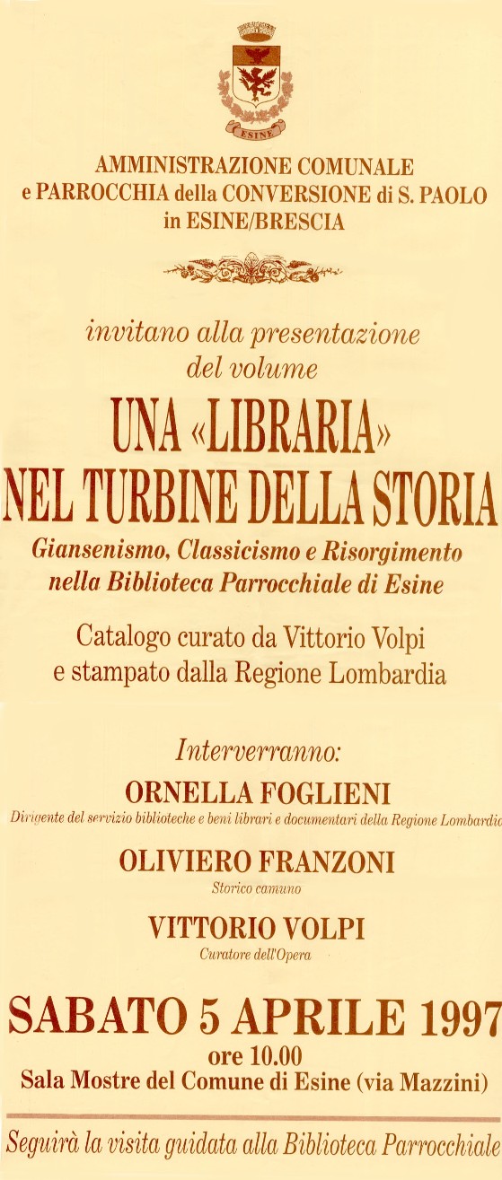 Locandina di presentazione del Catalogo 5 aprile 1997